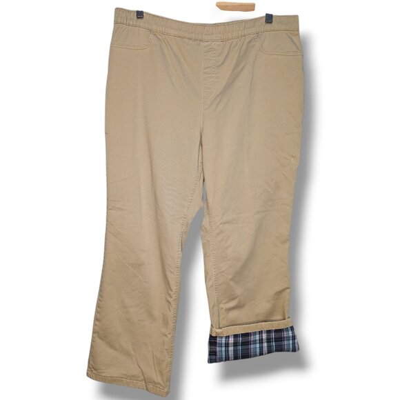 LL Bean Flannel Lined Pants Sz 18P Beige High Rise Bootcut Khaki Chinos - Picture 1 of 5